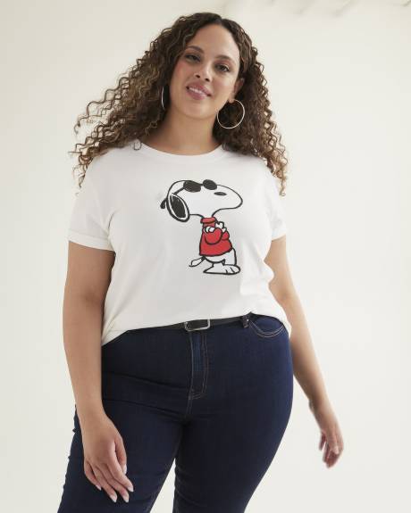 Cotton Blend Tee with Snoopy Print