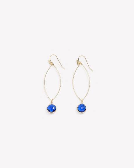 Golden Pendant Earrings with Blue Glass Stone