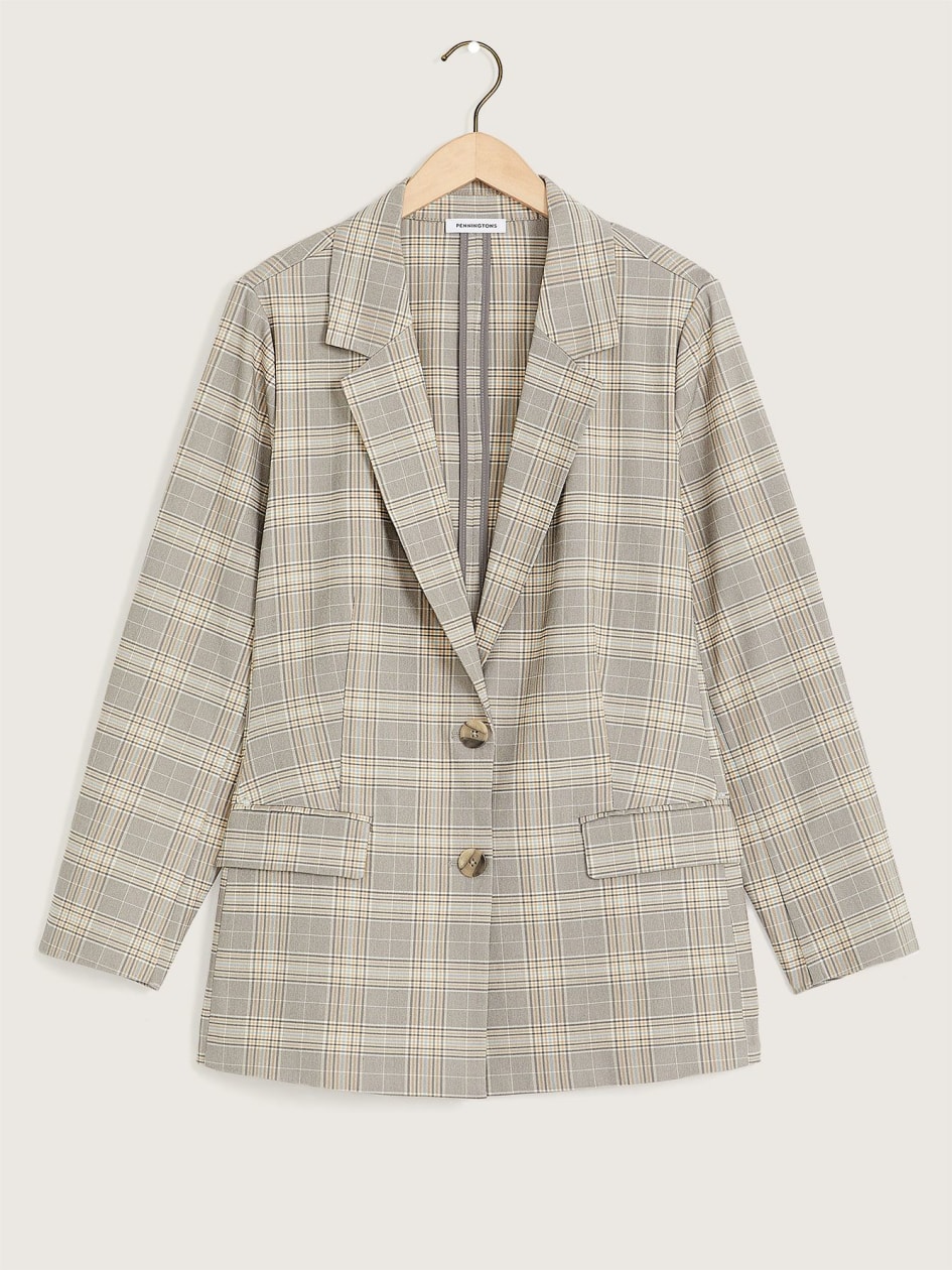 Single-Breasted Plaid Blazer with Notched Lapel