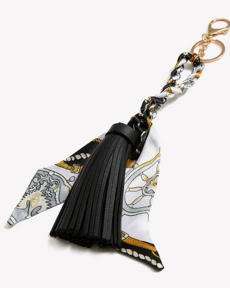 Porte-cl&eacute;s breloque pour sac &agrave; foulard torsad&eacute; avec pampilles