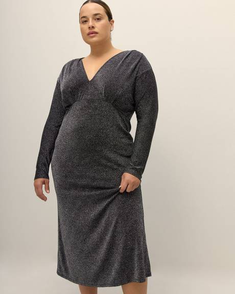 Lurex V-Neck Flared Maxi Dress - Addition Elle