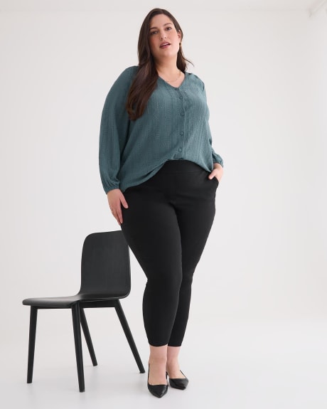 Buttoned-Down Top with Long Bubble Sleeves
