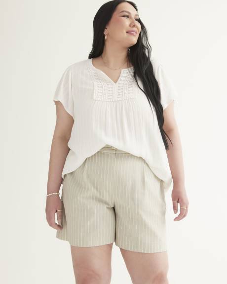 White Flutter Sleeve Crochet Blouse