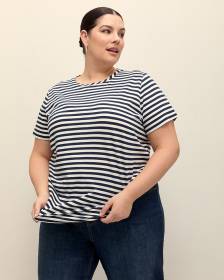 T-shirt bleu rayé, coupe boyfriend - Essentiels PENN.