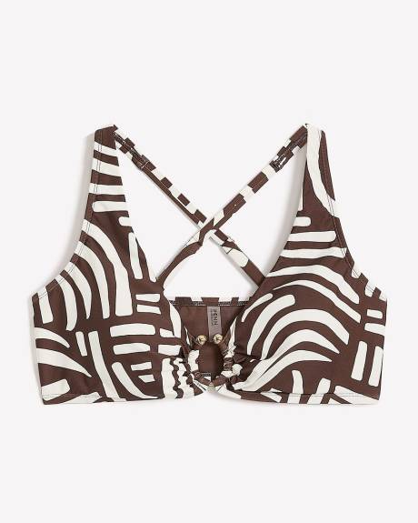Printed Plunging Bikini Top with Ring