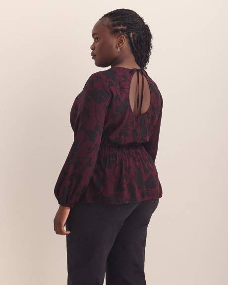 Crewneck Blouse with Smocking Waist - Addition Elle