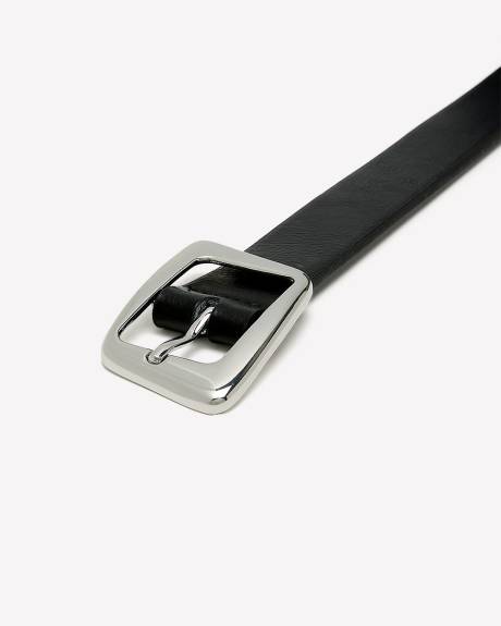 Black Faux-Leather Belt with Uneven Rectangle Buckle
