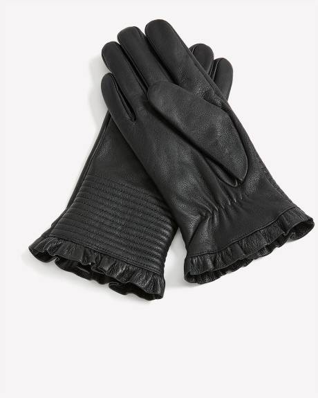 Gants en cuir avec ourlet à mini volants