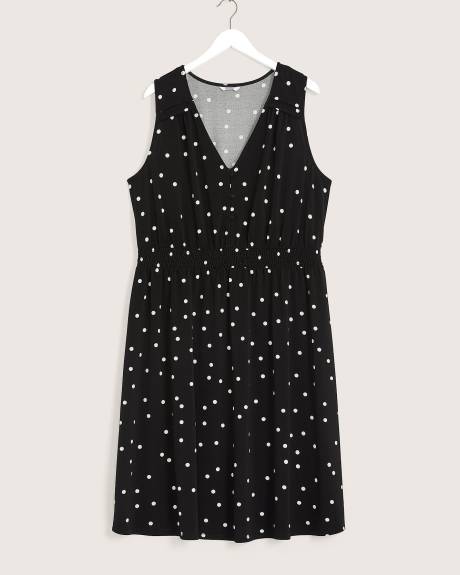 Robe imprimée sans manches avec taille élastique à smocks