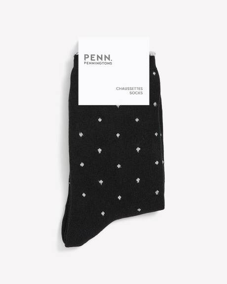 Chaussettes noires à pois métallisés et rebords festonnés Chaussettes noires à pois métallisés et rebords festonnés