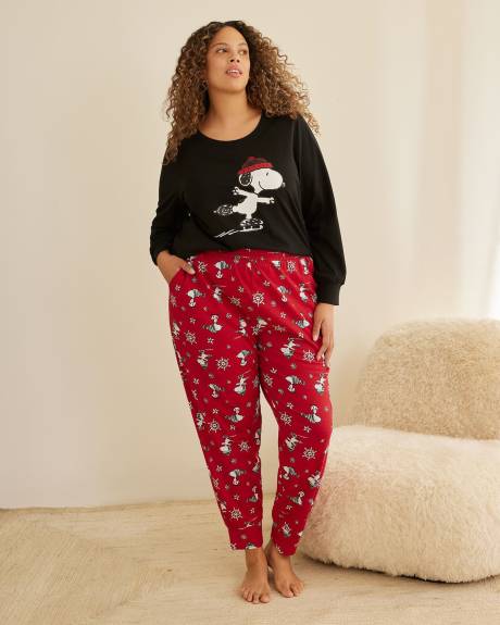 Knit Jogger Pyjama Pant with Snoopy Print - ti Voglio