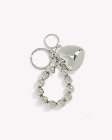 Porte-clés breloque pour sac argent en forme de coeur