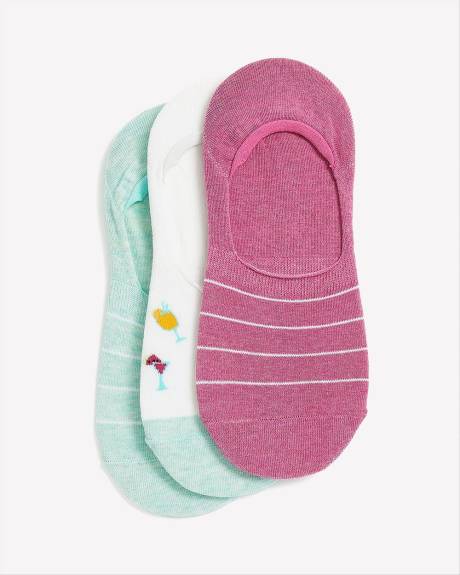 Sneaker Socks with Cocktail and Stripes Print, Pack of 3