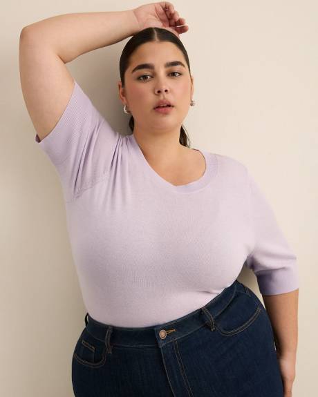 Pull à col rond et manches au coude, tissu responsable