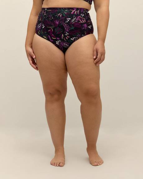 Reversible Leaf-Print High-Waisted Mid-Cheeky Swim Brief