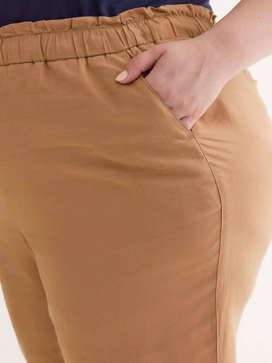 Linen Blend Tapered-Leg Pull-On Pant