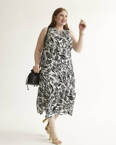 Robe longue sans manches à motif de feuilles, tissu responsable