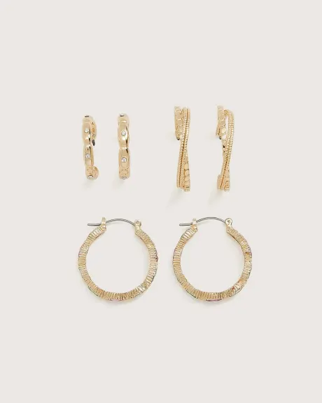 Small Golden Hoop Earrings, Set of 3 - Addition Elle