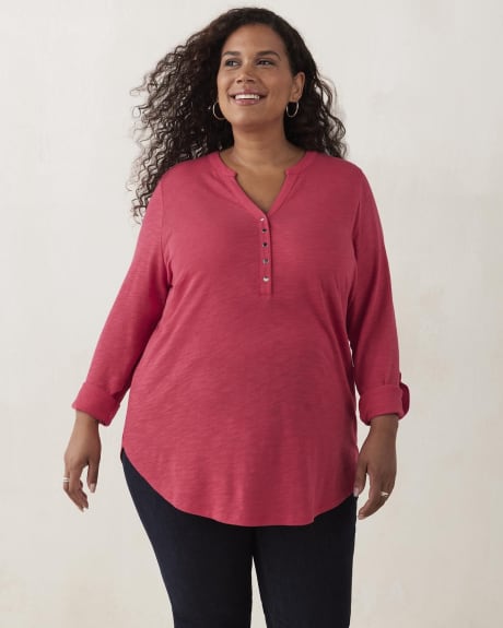 Henley Top with Rolled-Up Sleeves