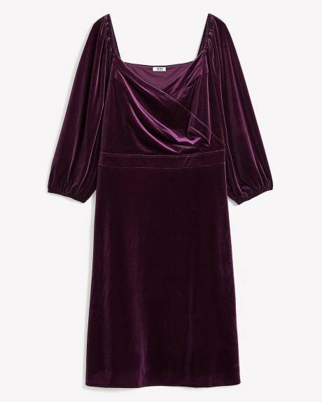 Robe en velours à col en V croisé plissé