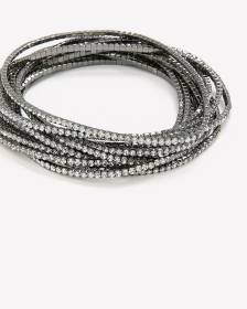 Dainty Black Rhinestone Stretch Bracelets, Set of 12