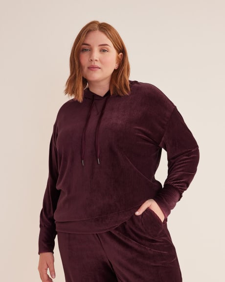Ribbed Velvet Hooded Top - Active Zone
