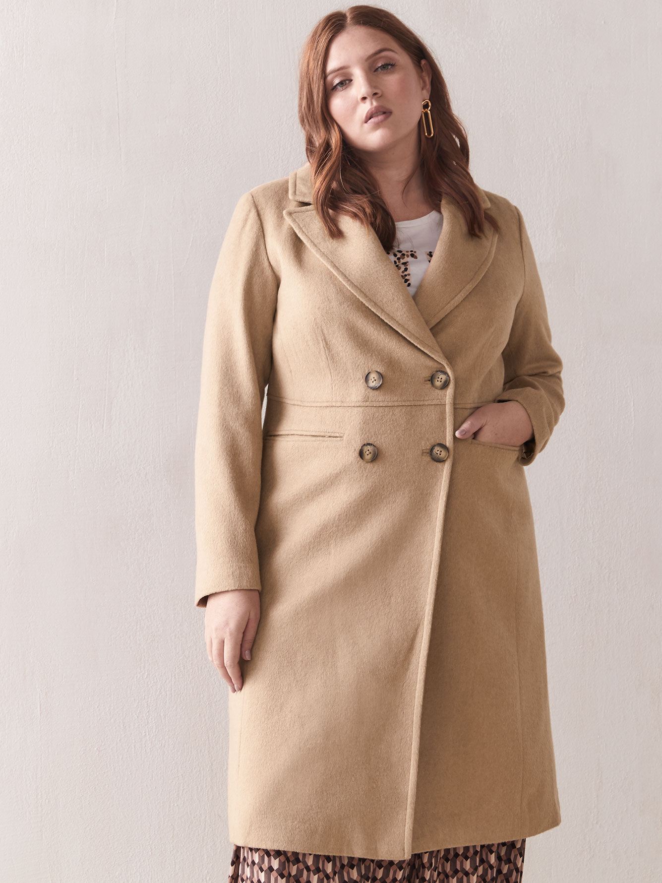 Camel Wool-Blend Coat - Addition Elle | Penningtons