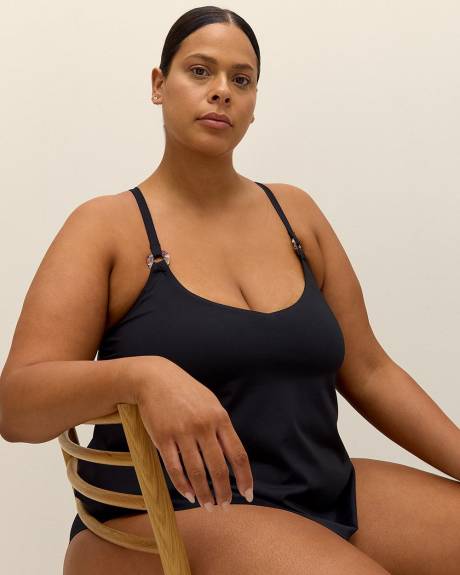 Black Draped Tankini with Ring Details