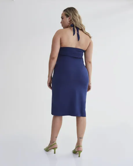 Navy Halter Neck Dress with Knotted Waist - Addition Elle