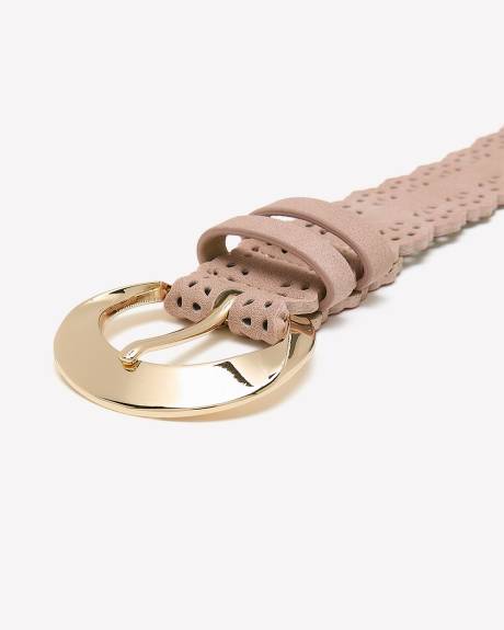 Scalloped Perforated Denim Belt