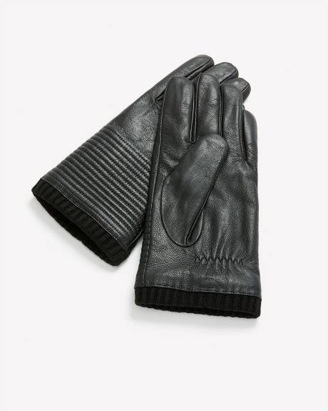 Gants en cuir noir côtelé