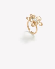 Matte Golden Flower Ring with Pearl