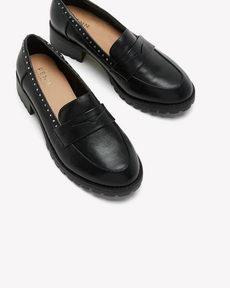 Extra Wide Width, Black Platform Loafer with Ornaments