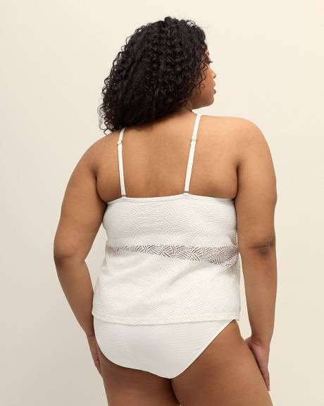 White Halter Textured Lace Tankini Top with Inner Bandeau