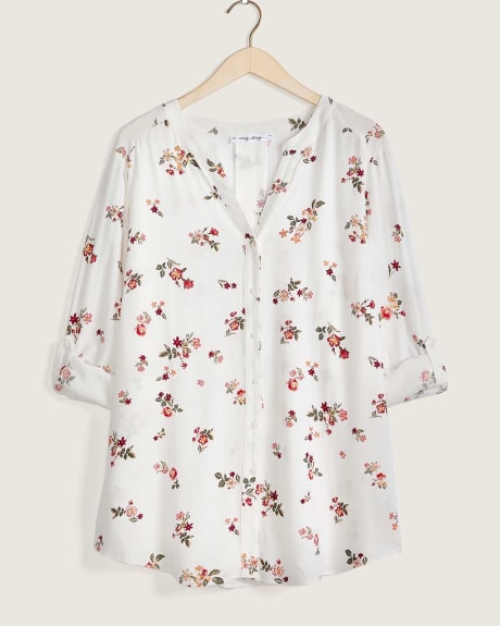 Buttoned-Up Blouse With Stand Collar, Printed - In Every Story