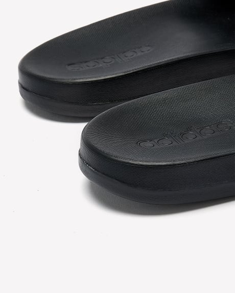 Regular Width, Black Adilette Comfort Slides with Metallic Logo - adidas