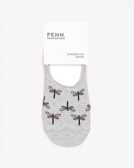 Heather Grey Sneaker Socks with Dragonfly Print