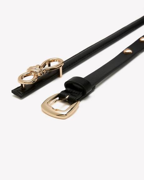 Black Faux Leather Belt, Set of 2