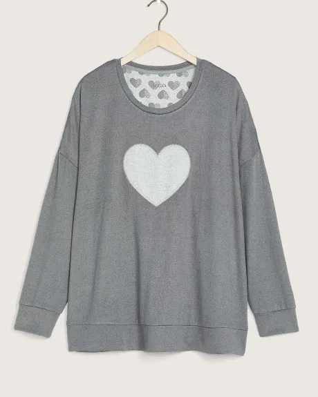Knit Pyjama Top with Heart Appliqué - tiVOGLIO