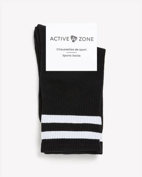 Double-Striped Ribbed Sports Crew Socks - Active Zone