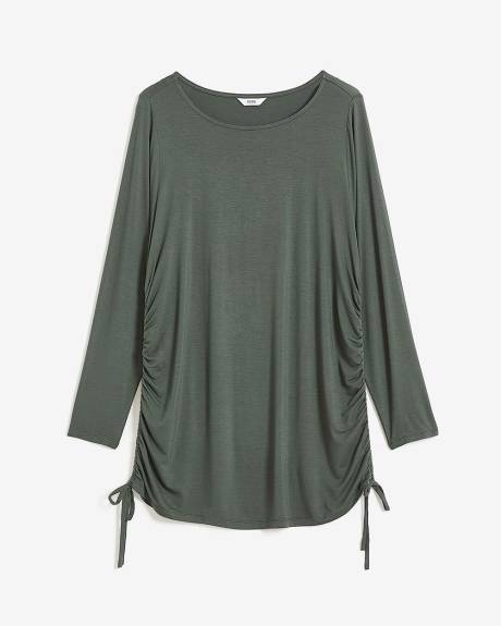 Boat-Neck Knit Top with Side Drawstrings