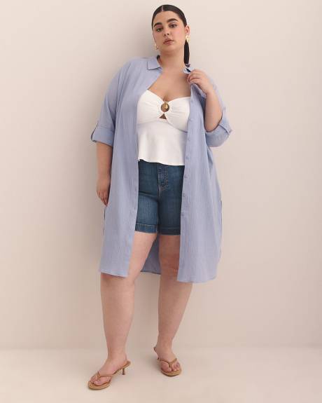 Cotton Buttoned Down Tunic Shirt
