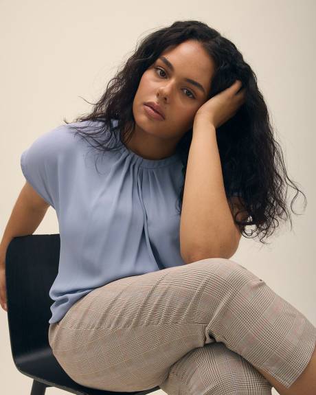Extended-Sleeve Crew Neck Mixed Media Top