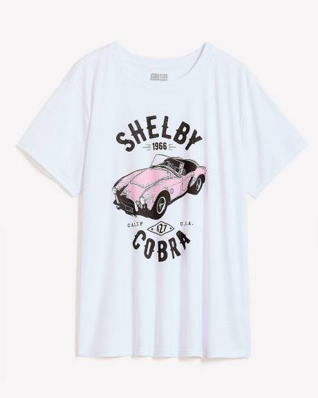 White Short-Sleeve Crewneck Tee with Shelby Cobra Print