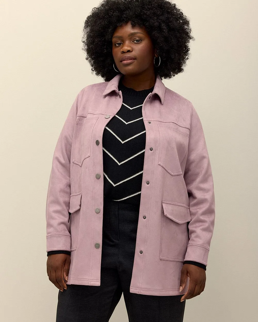 Veste chemise boutonnee en suede synthetique