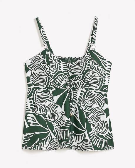 Foliage-Print Lace-Up Tankini Top