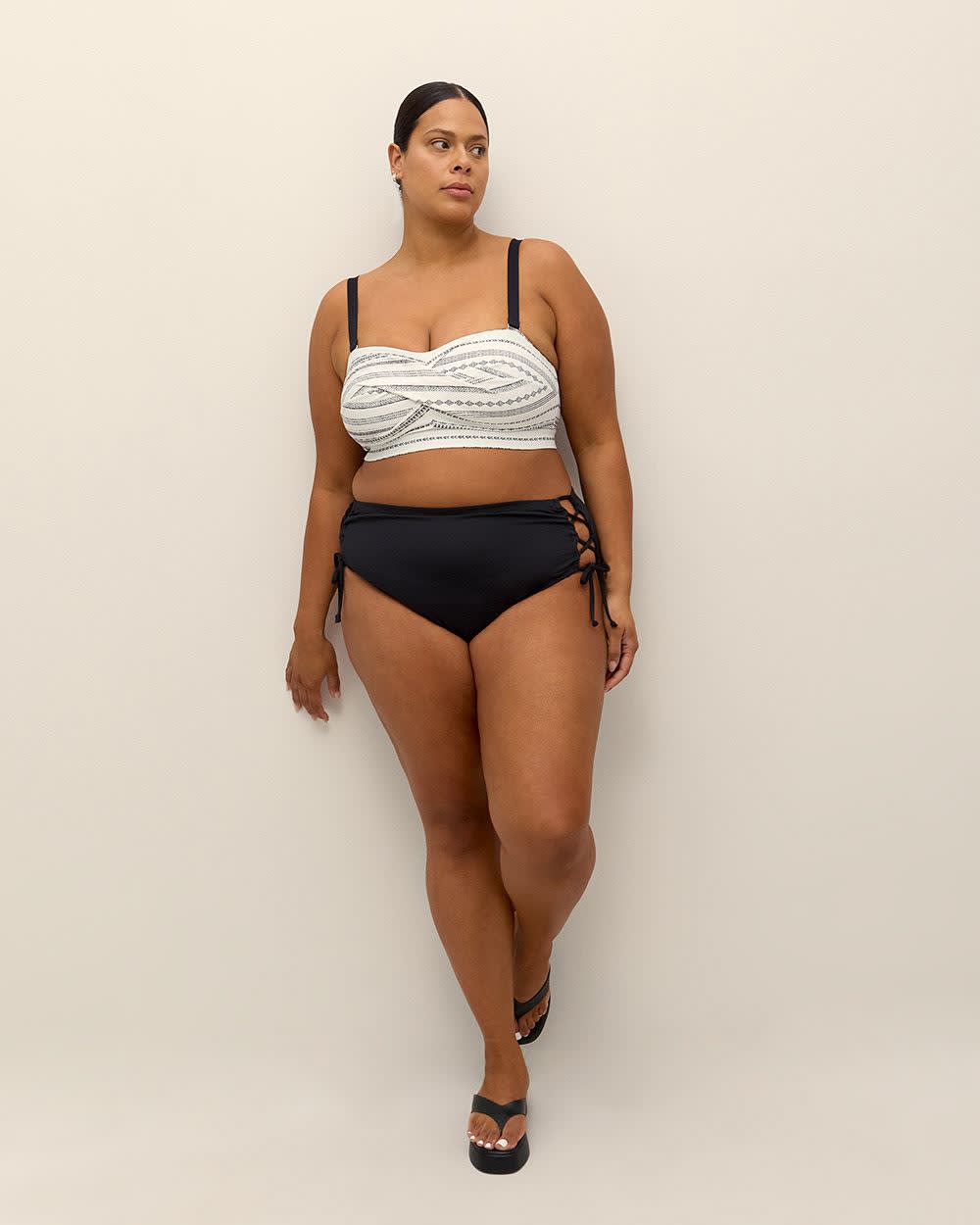 High-Rise Cheeky Bikini Swim Bottom with Lace-Up on Sides
