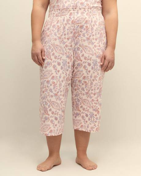 Pantalon de pyjama capri en tricot rose fleuri - ti Voglio
