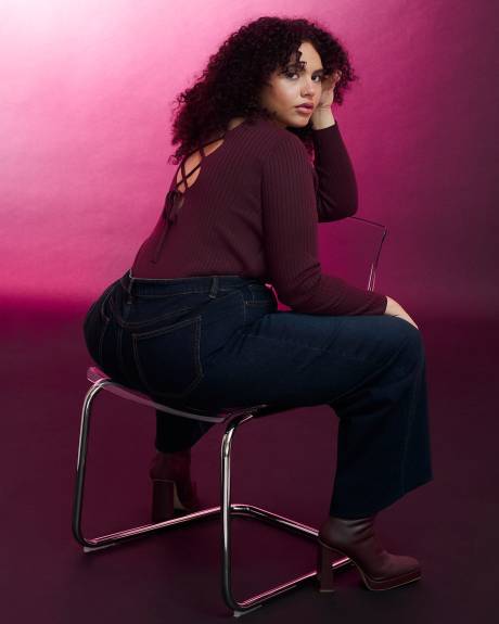Ribbed Lace-Up Back Sweater - Addition Elle