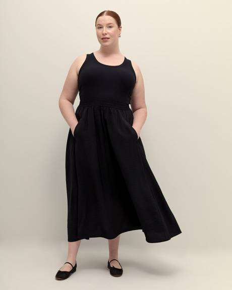 Robe longue évasée sans manches, tissu responsable